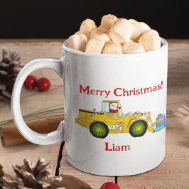 Caneca De Café Feliz Natal Papai Noel em Escavadeira Entregando P