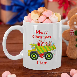 Caneca De Café Feliz Natal Papai Noel no Lixo Elfo, Rena