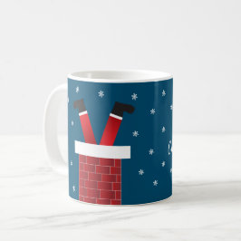 Caneca De Café Feliz Natal Papai Noel Preso Em Uma Chaminé