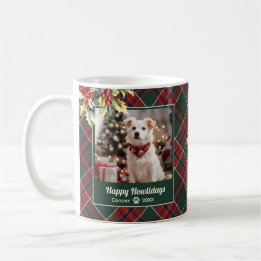 Caneca De Café Feliz Natal para Cachorros Vermelhos Xadrezes