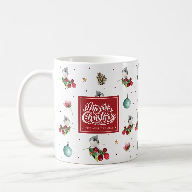 Caneca De Café Feliz Natal Pássaro de inverno Personalizado (Esquerda)