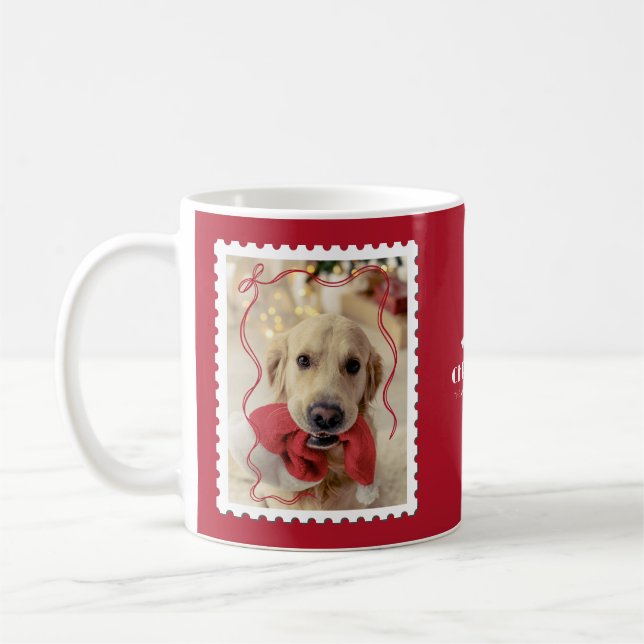 Caneca De Café Feliz Natal Personalizado Pet Foto Vermelho Branco (Esquerda)