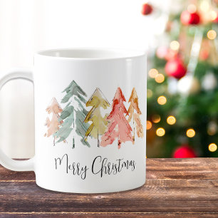 Caneca De Café Feliz Natal Pine Aquarelas Feriado