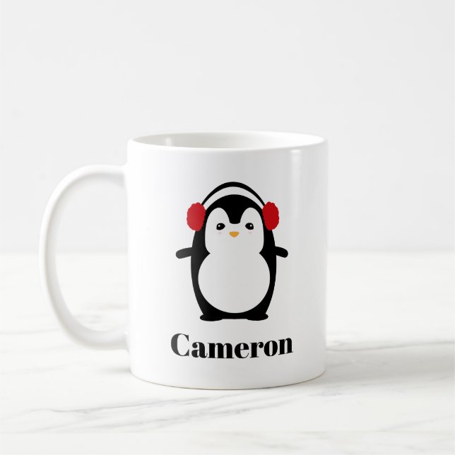 Caneca De Café Feliz Natal - Pinguim Pinguim Simples personalizad (Esquerda)