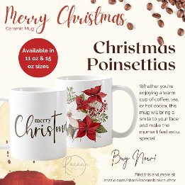 Caneca De Café Feliz Natal Poinsettias Cerâmicas