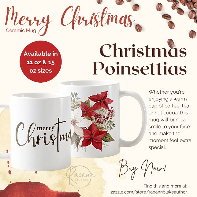 Caneca De Café Feliz Natal Poinsettias Cerâmicas (Criador carregado)
