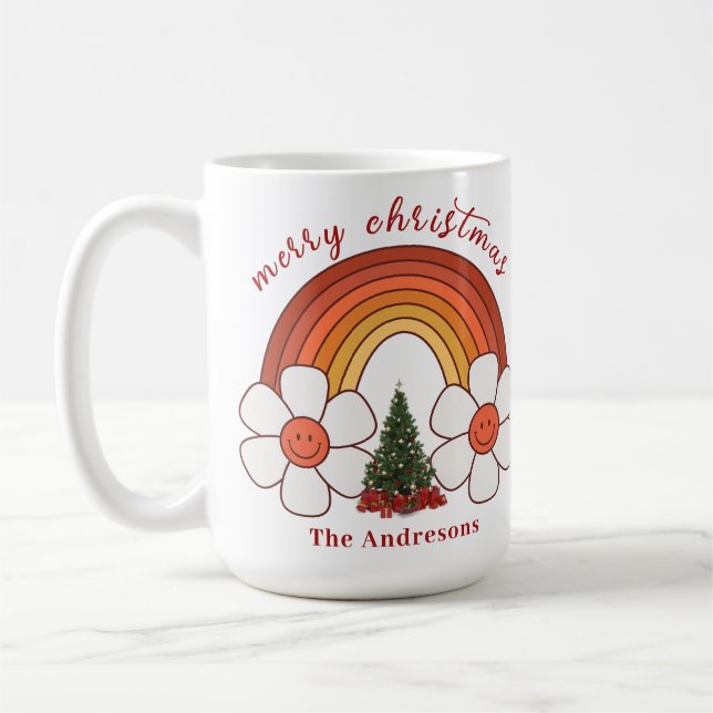Caneca De Café Feliz Natal Rainbow Personalizado Mug (Esquerda)