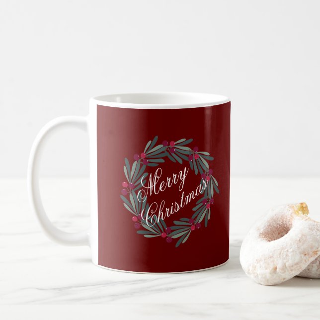 Caneca De Café Feliz Natal Red Wreath Bonito (Com Donut)