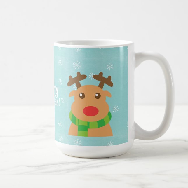Caneca De Café Feliz Natal - Reindeer Bonito com Nariz Vermelho (Direita)