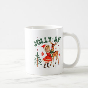 Caneca De Café Feliz Natal retrô anos 50 Garota Fofa e Veado Vi