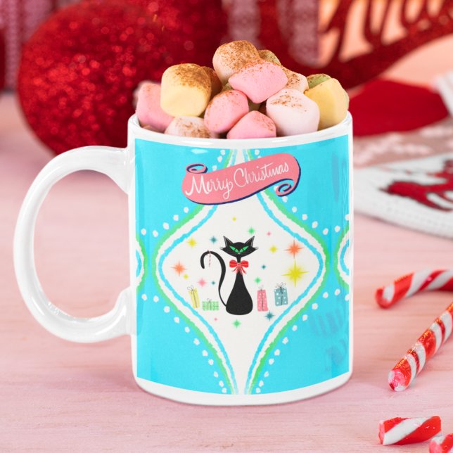 Caneca De Café Feliz Natal Retro Siamese Cat (Criador carregado)