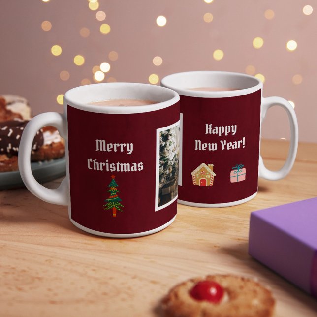 Caneca De Café Feliz Natal Ruby Wine Family Photo (Criador carregado)