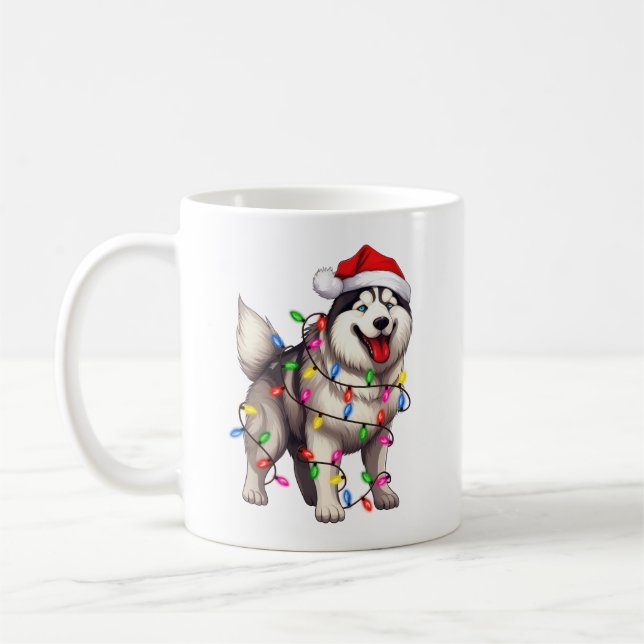 Caneca De Café Feliz Natal Siberiano Husky com Santa Hat (Esquerda)