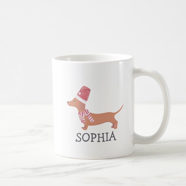 Caneca De Café Feliz Natal Simples - Cão de Dachshund Moderno (Direita)