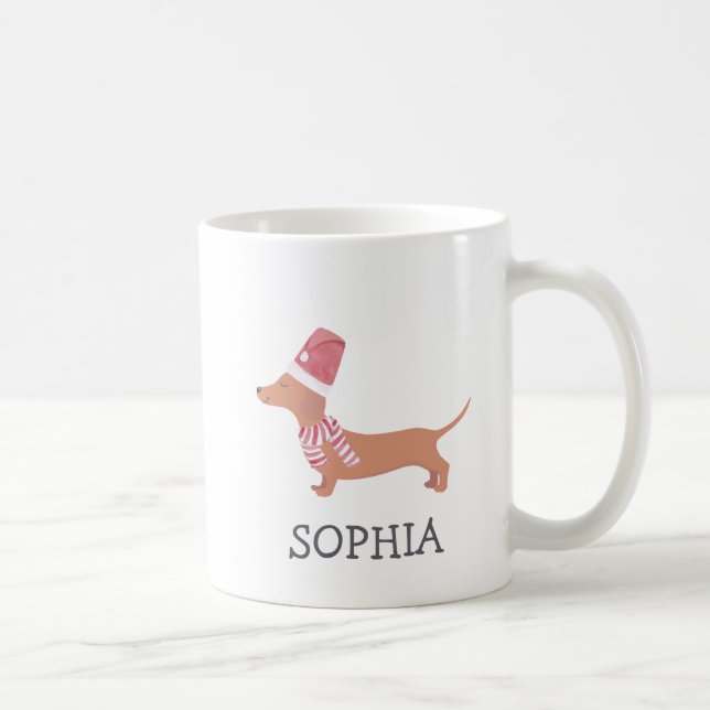 Caneca De Café Feliz Natal Simples - Cão de Dachshund Moderno (Direita)