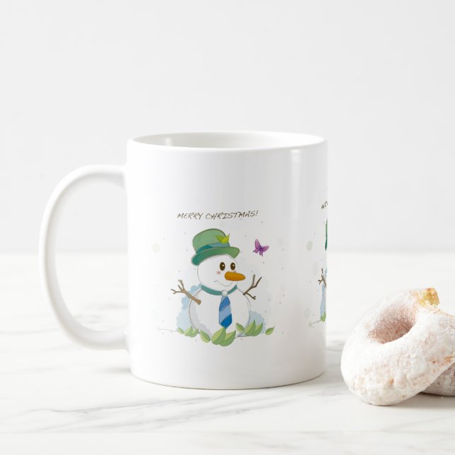 Caneca De Café Feliz Natal Snowman (Com Donut)
