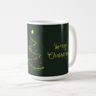 Caneca De Café Feliz Natal sob uma árvore de Natal brilhante