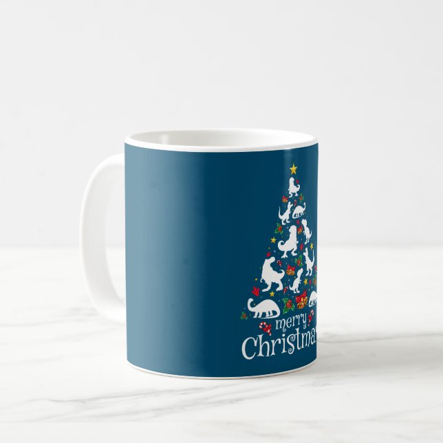 Caneca De Café Feliz Natal T Rex Crianças Engraçado Natal (Frente Esquerda)