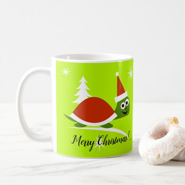 Caneca de Café Feliz Natal Tartaruga Santa (Com Donut)