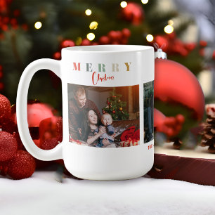 Caneca De Café Feliz Natal Tipografia Colorida de Família Colagem