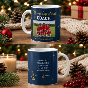 Caneca De Café Feliz Natal Treinador Foto Personalizada da Equipe