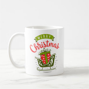 Caneca De Café Feliz Natal Trenó Presente Vermelho Verde Natal