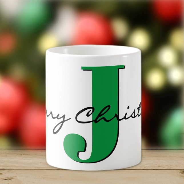 Caneca De Café Feliz Natal Verde Bold Clássico Inicial 11oz (Criador carregado)