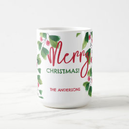 Caneca De Café Feliz Natal, Vermelho E Vermelhos, Terra De Aquare