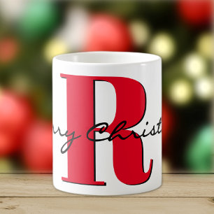 Caneca De Café Feliz Natal Vermelho Negra Clássico Inicial 11oz