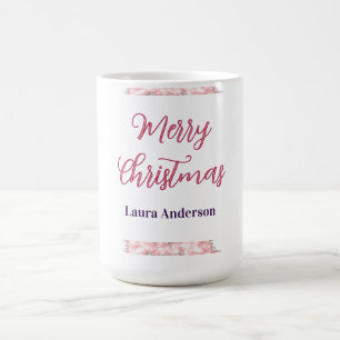 Caneca De Café feliz natal vermelho rosa brilho linhas nome retrô