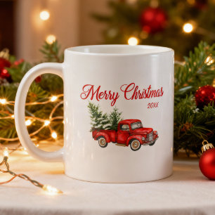 Caneca De Café Feliz Natal Watercolor Vintage Red Truck