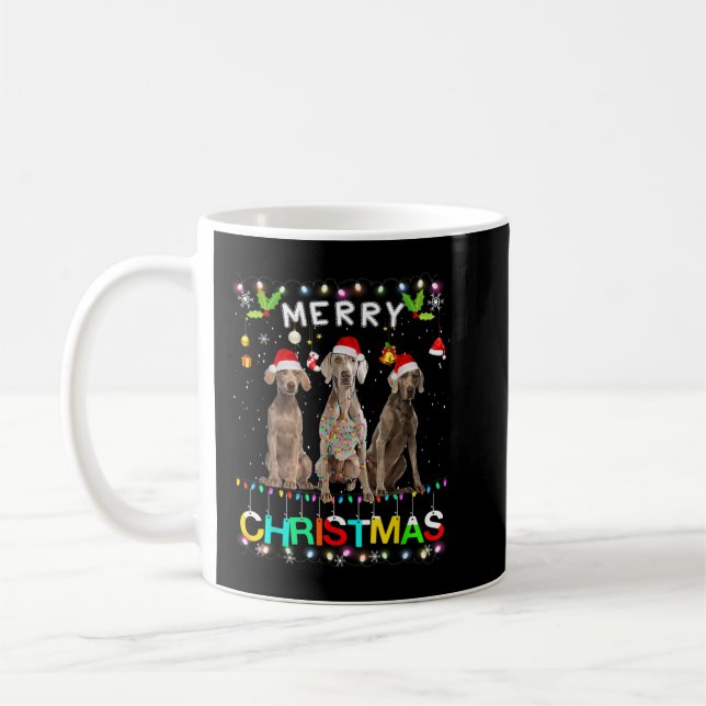 Caneca De Café Feliz Natal Weimaraner Shirt Santa Hat Lights (Esquerda)