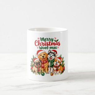 Caneca De Café Feliz Natal Woof-mas Amantes de Cachorros