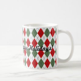 Caneca De Café Feliz Natal Xadrez Argyll Vermelho Verde