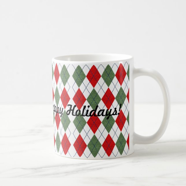 Caneca De Café Feliz Natal Xadrez Argyll Vermelho Verde (Direita)