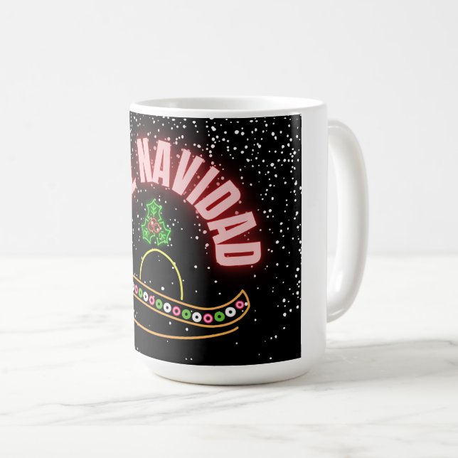 Caneca De Café Feliz Navidad Holiday Neon (Frente Esquerda)
