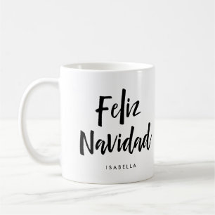 Caneca De Café Feliz Navidad   Script manuscrito preto e branco