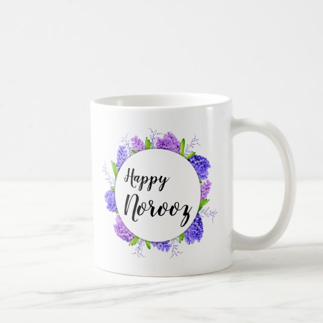 Caneca De Café Feliz Noroz Ano Novo Roxo Hyacinth Wreath (Direita)