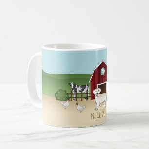 Caneca De Café Feliz Ouro Inglês Retriever Em Uma Fazenda