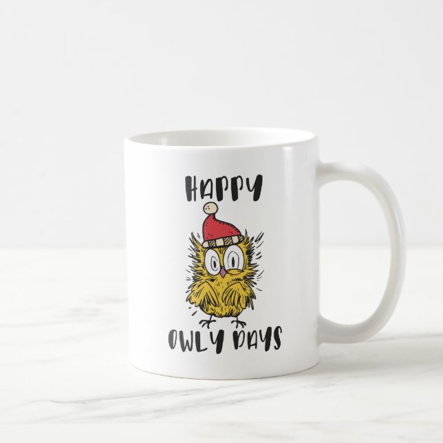 Caneca De Café Feliz Owly Days Engraçado Papai noel Coruja (Direita)