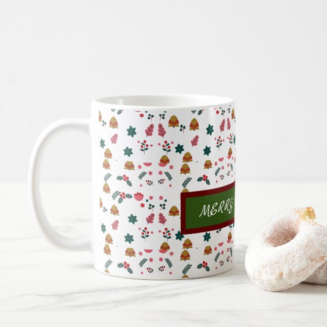 Caneca De Café Feliz Padrão de Natal Elegante (Com Donut)
