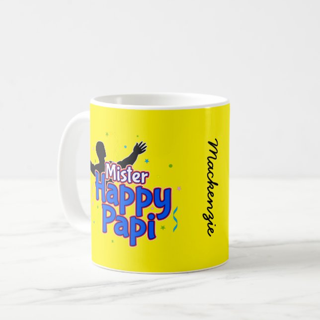 Caneca De Café Feliz Papi com seu nome no YELLOW (Frente Esquerda)