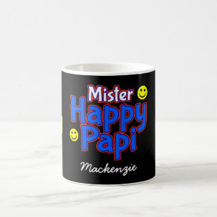 Caneca De Café Feliz Papi com Sorriso Emojis e Nome em BLACK