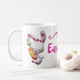 Caneca De Café Feliz Páscoa Coelho Branco Script Personalizado