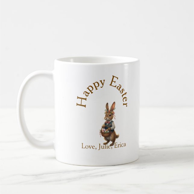 Caneca De Café Feliz Páscoa coelho marrom com ovos amor adicione  (Esquerda)