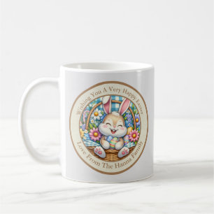 Caneca De Café Feliz Páscoa Com Coelhinho Fofo, Ovos e Floral
