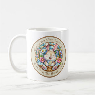 Caneca De Café Feliz Páscoa Com Coelhinho Fofo, Ovos e Floral