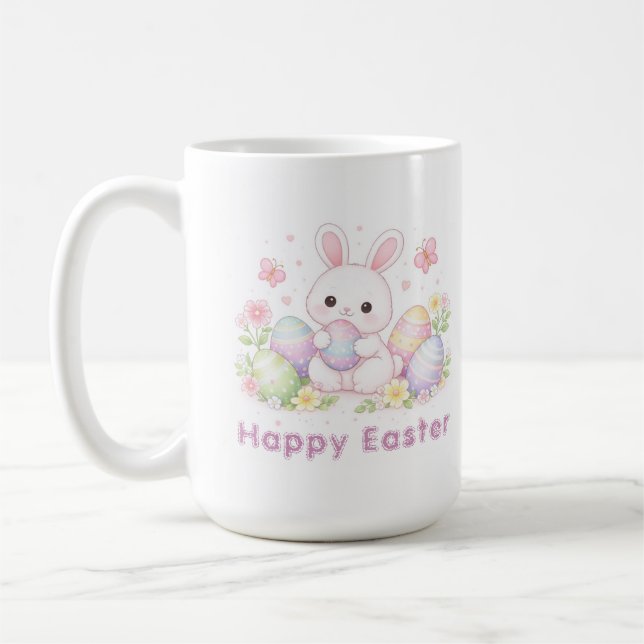 Caneca De Café Feliz Páscoa Design de Primavera - Coelhinho da Pá (Esquerda)