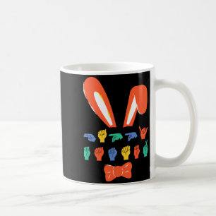 Caneca De Café Feliz Páscoa em língua de sinais doces ovos mulher
