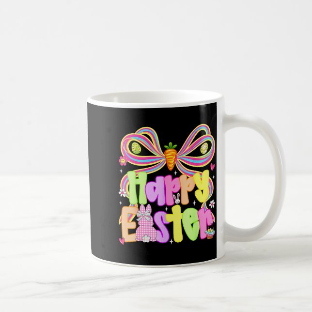 Caneca De Café Feliz Páscoa Groovy Retro Gingham Bunny Plaid Meni (Direita)